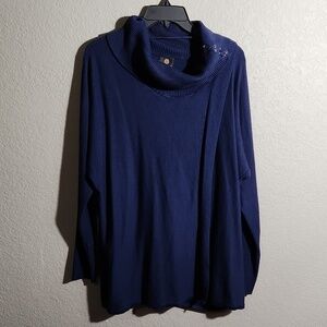 JM Collection Sweater Womens Turtleneck Lace Up Gold Rivets Large Blue